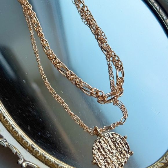 Flat Link Chain and Round Medallion Necklace - Picture 2 of 9